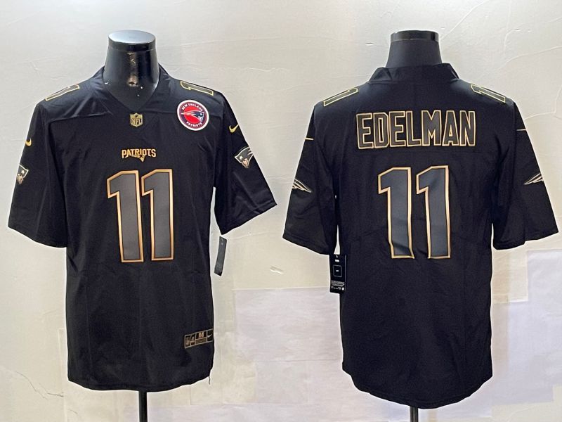 Men New England Patriots 11 Edelman Black Gold 2024 Nike Limited NFL Jersey style 01081